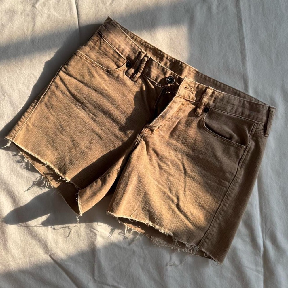 Tan Frayed Denim Shorts